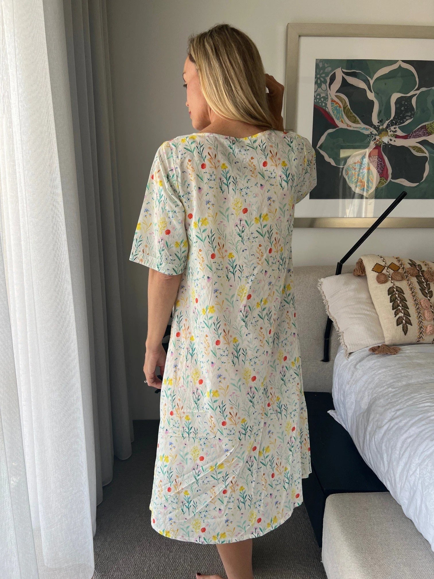 Libby Green Garden  Pure Cotton shift style Nightie with sleeve