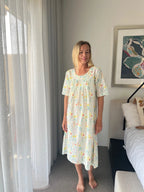 Libby Green Garden  Pure Cotton shift style Nightie with sleeve