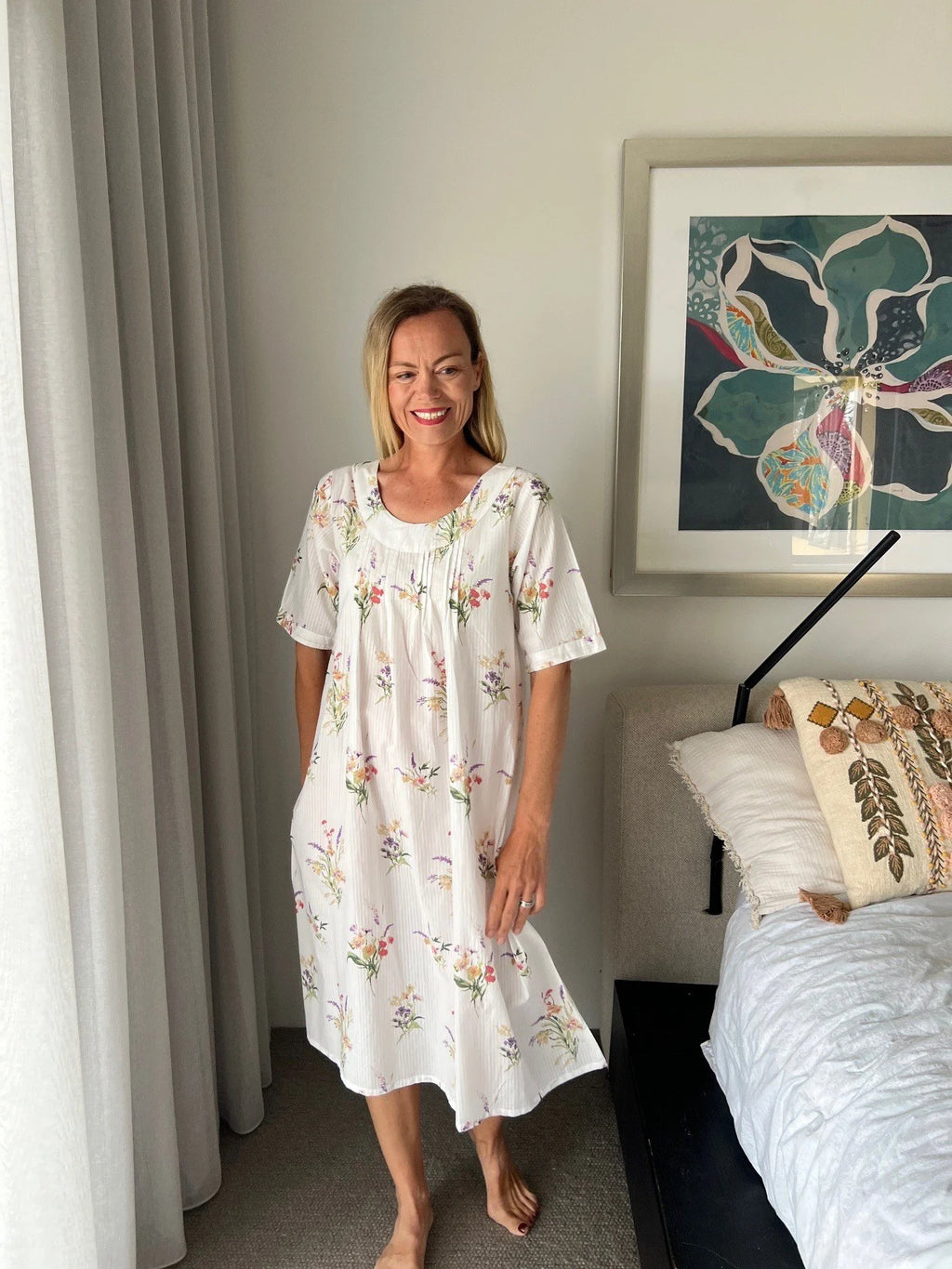 Libby in Native bunch Pure Cotton shift style Nightie with sleeve