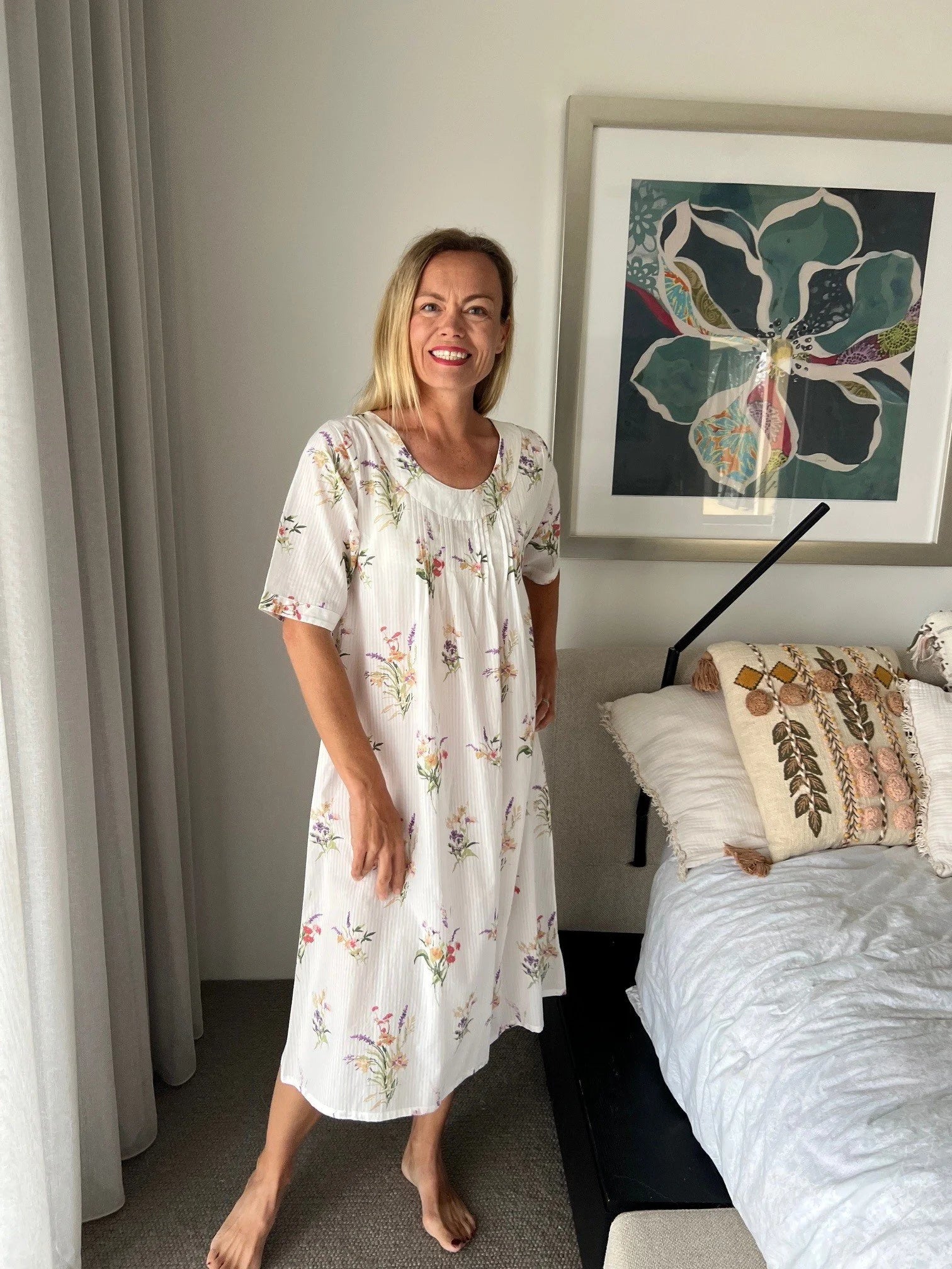 Libby in Native bunch Pure Cotton shift style Nightie with sleeve