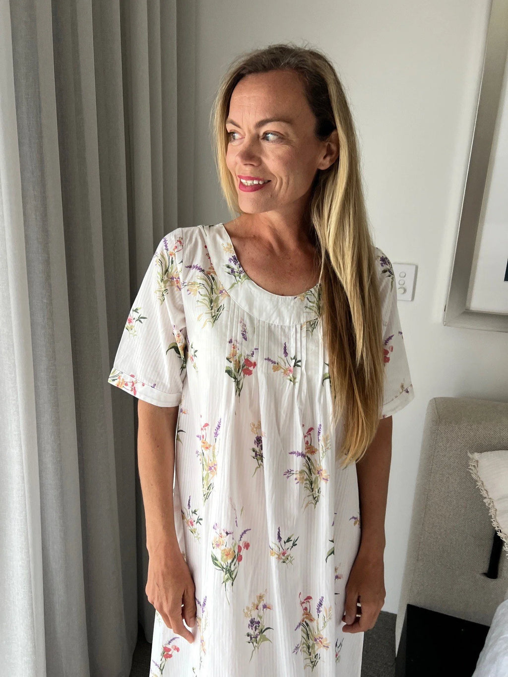 Libby in Native bunch Pure Cotton shift style Nightie with sleeve