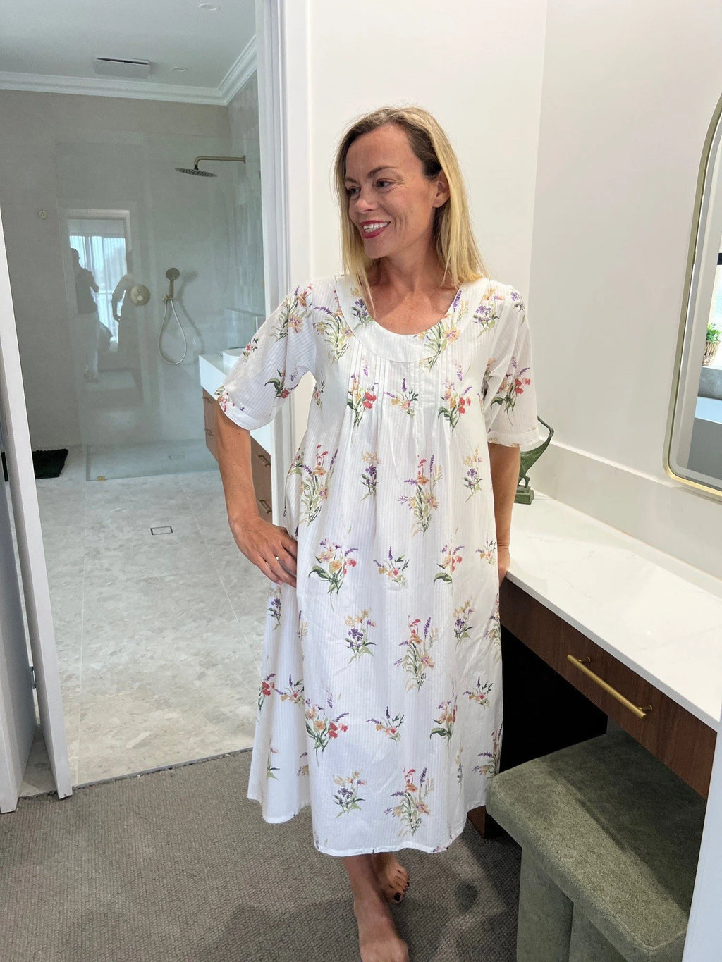 Libby in Native bunch Pure Cotton shift style Nightie with sleeve