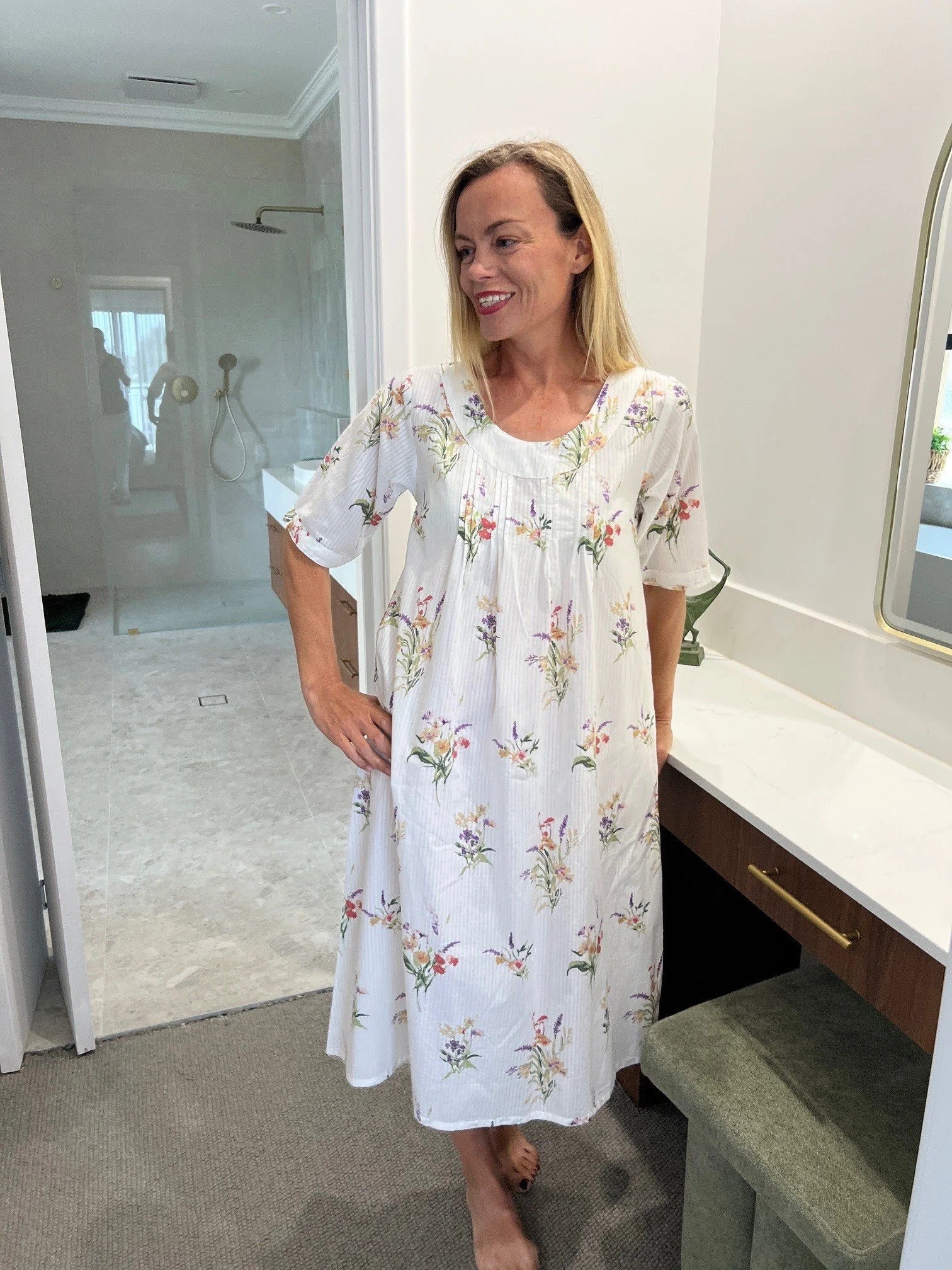 Libby in Native bunch Pure Cotton shift style Nightie with sleeve