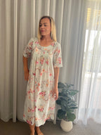 Libby Soft Blue floral mix  Pure Cotton shift style Nightie with sleeve