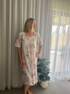 Libby Soft Blue floral mix  Pure Cotton shift style Nightie with sleeve
