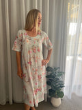 Libby Soft Blue floral mix  Pure Cotton shift style Nightie with sleeve