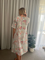 Libby Soft Blue floral mix  Pure Cotton shift style Nightie with sleeve