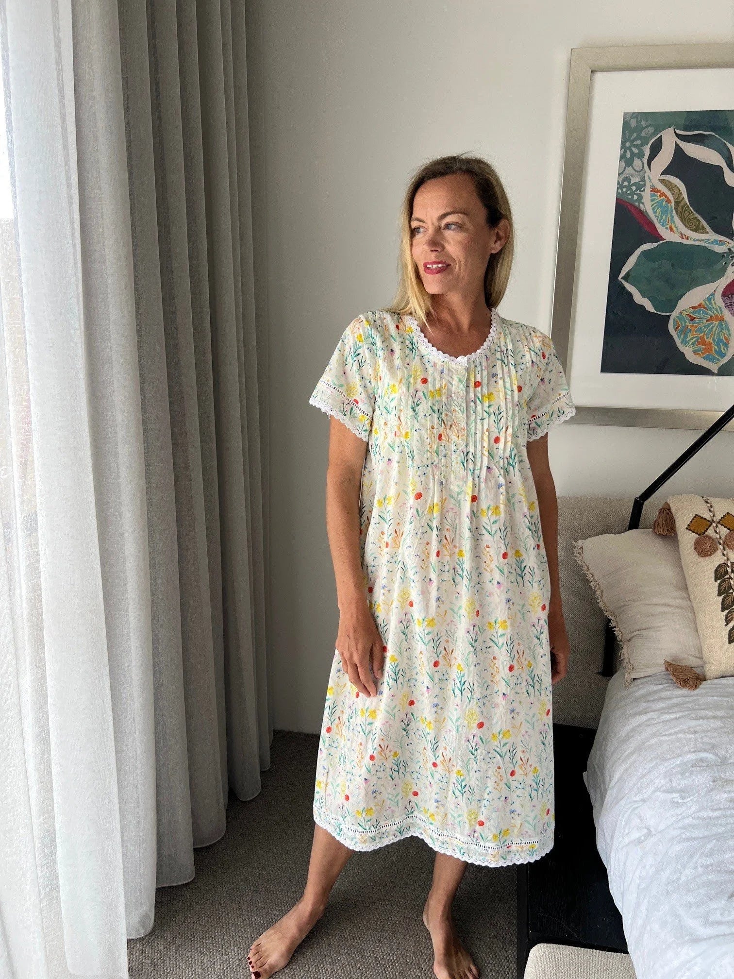 Betty in Green Garden Pure Cotton Short Sleeve Nightie