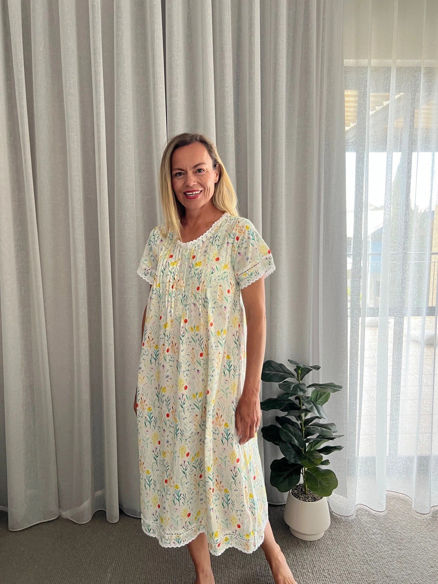 Betty in Green Garden Pure Cotton Short Sleeve Nightie