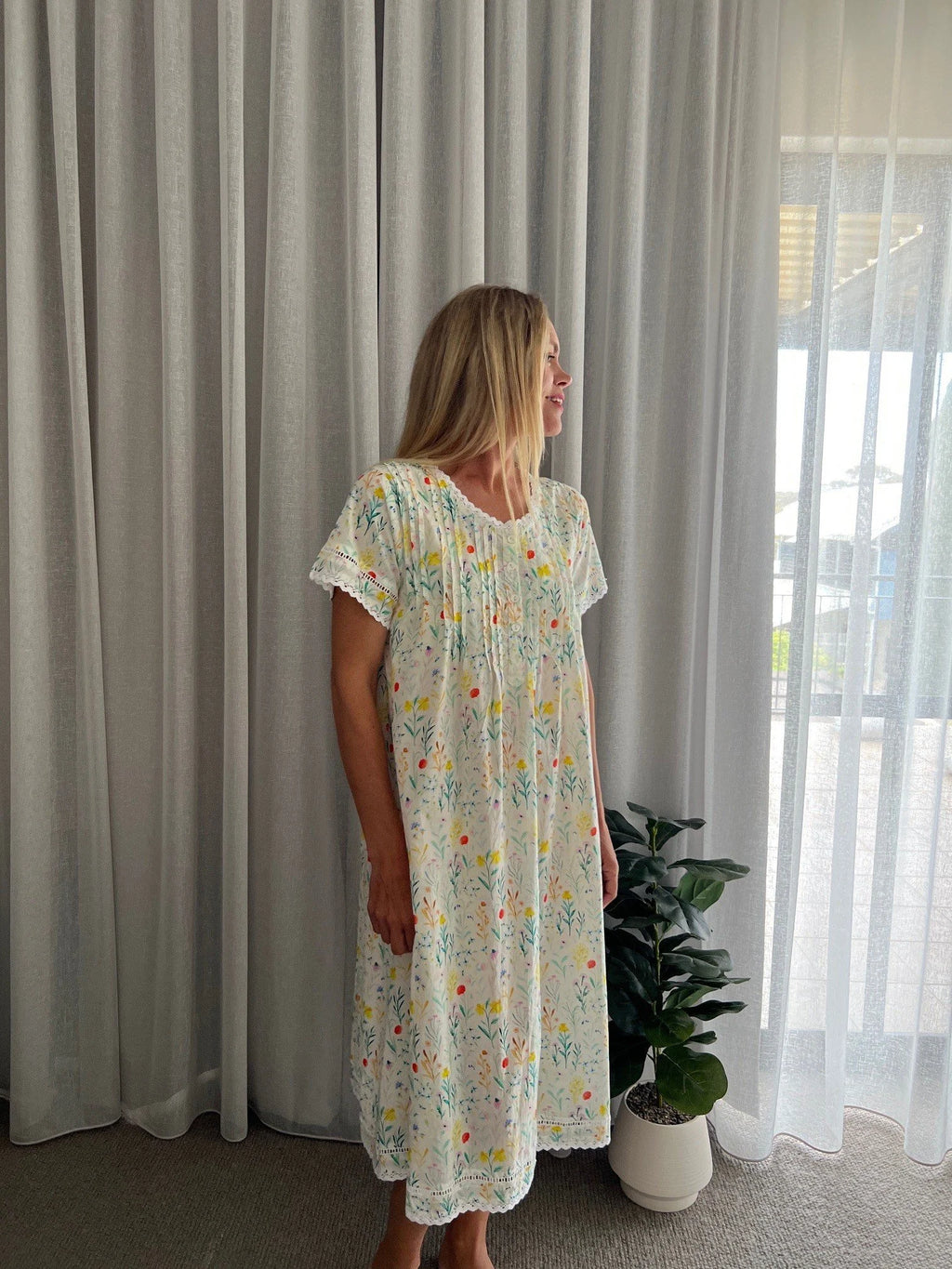 Betty in Green Garden Pure Cotton Short Sleeve Nightie