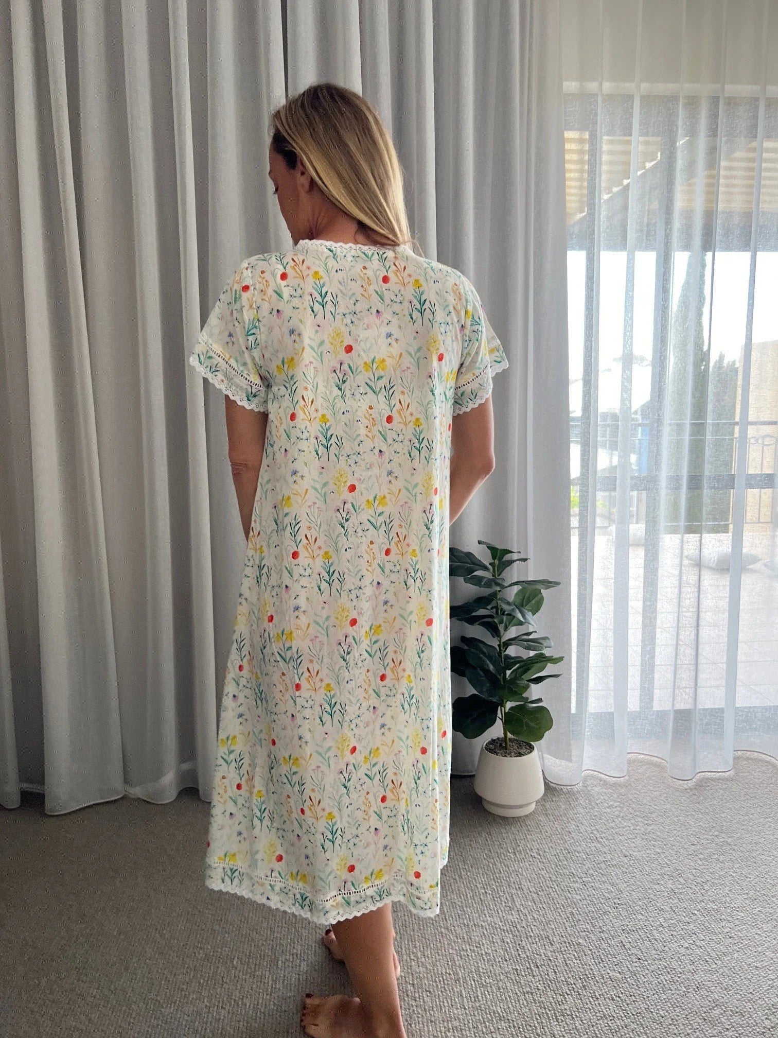 Betty in Green Garden Pure Cotton Short Sleeve Nightie