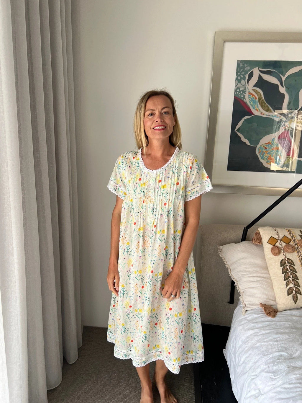 Betty in Green Garden Pure Cotton Short Sleeve Nightie