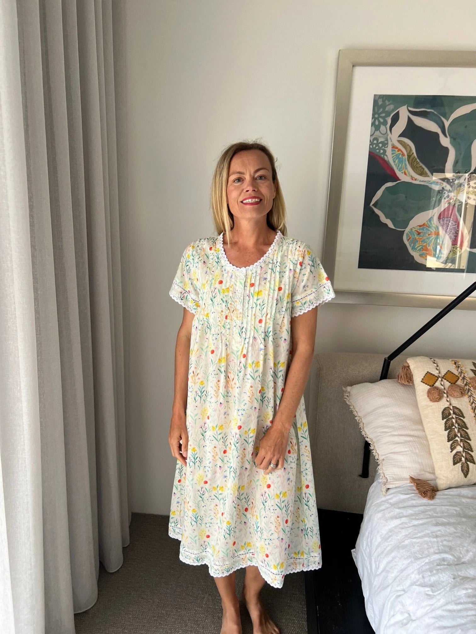 Betty in Green Garden Pure Cotton Short Sleeve Nightie