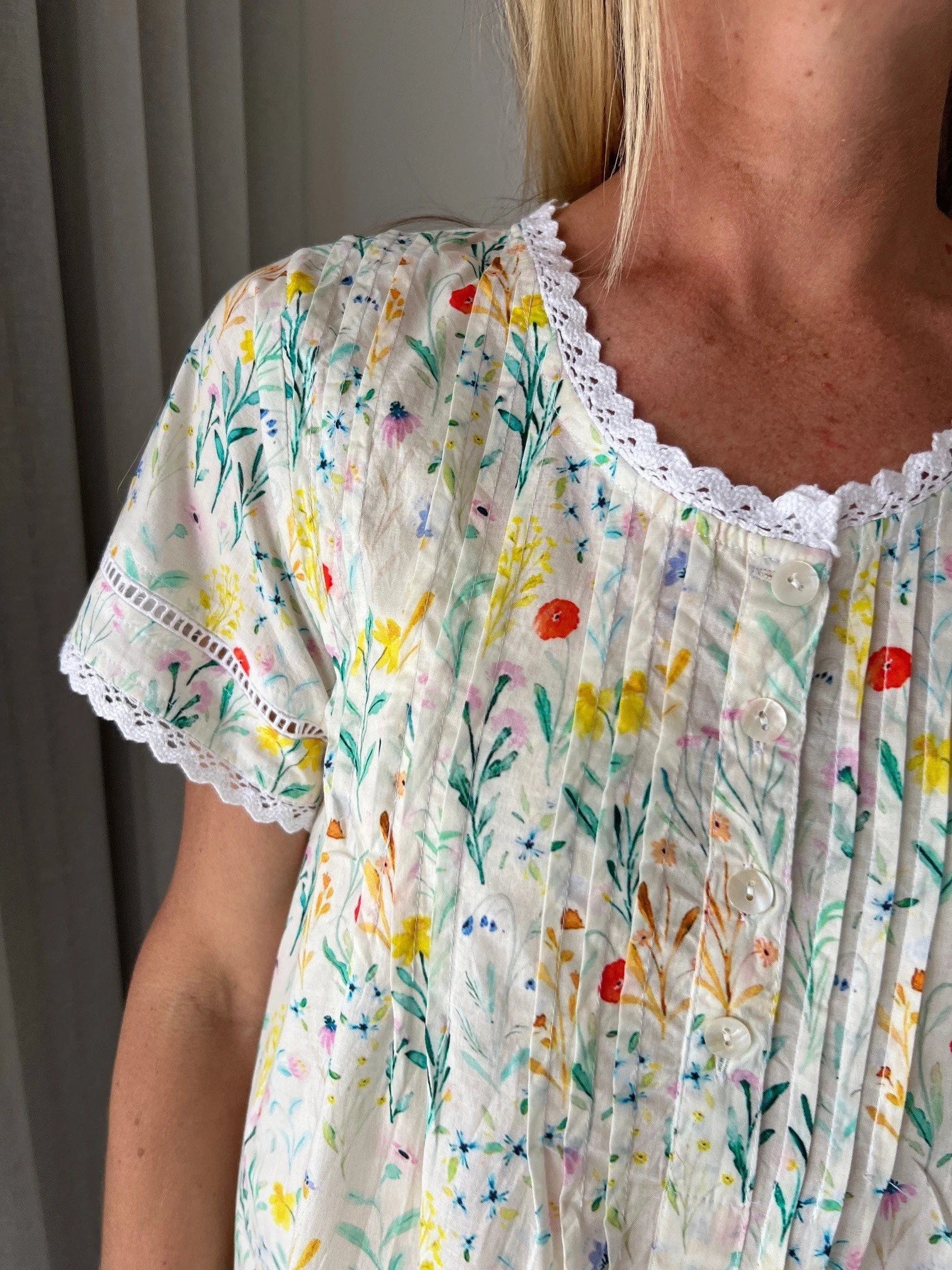 Betty in Green Garden Pure Cotton Short Sleeve Nightie
