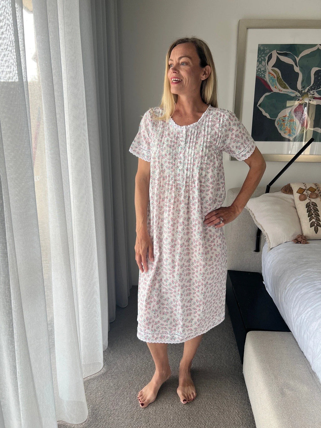 Betty in Miniature Rose Pure Cotton Short Sleeve Nightie