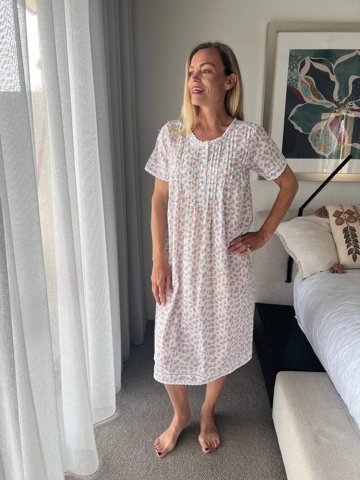 Betty in Miniature Rose Pure Cotton Short Sleeve Nightie