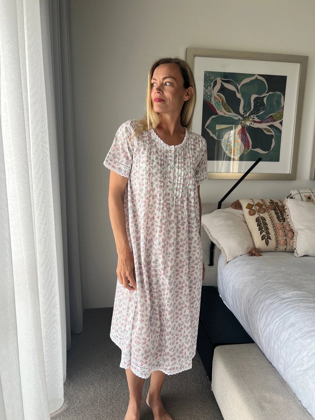 Betty in Miniature Rose Pure Cotton Short Sleeve Nightie