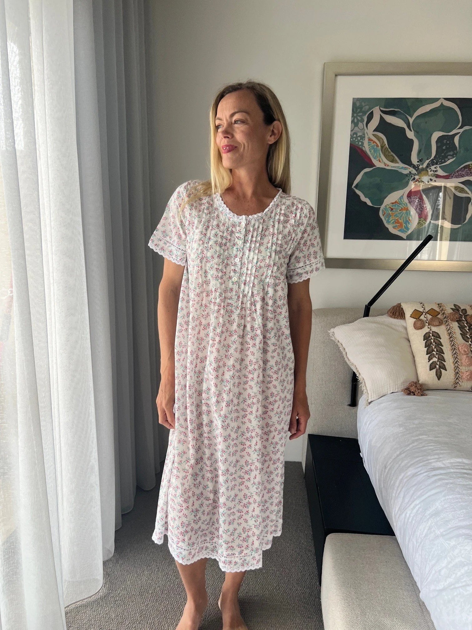 Betty in Miniature Rose Pure Cotton Short Sleeve Nightie