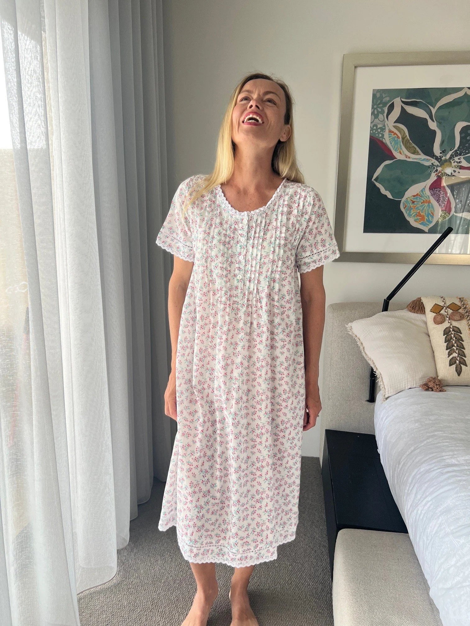 Betty in Miniature Rose Pure Cotton Short Sleeve Nightie