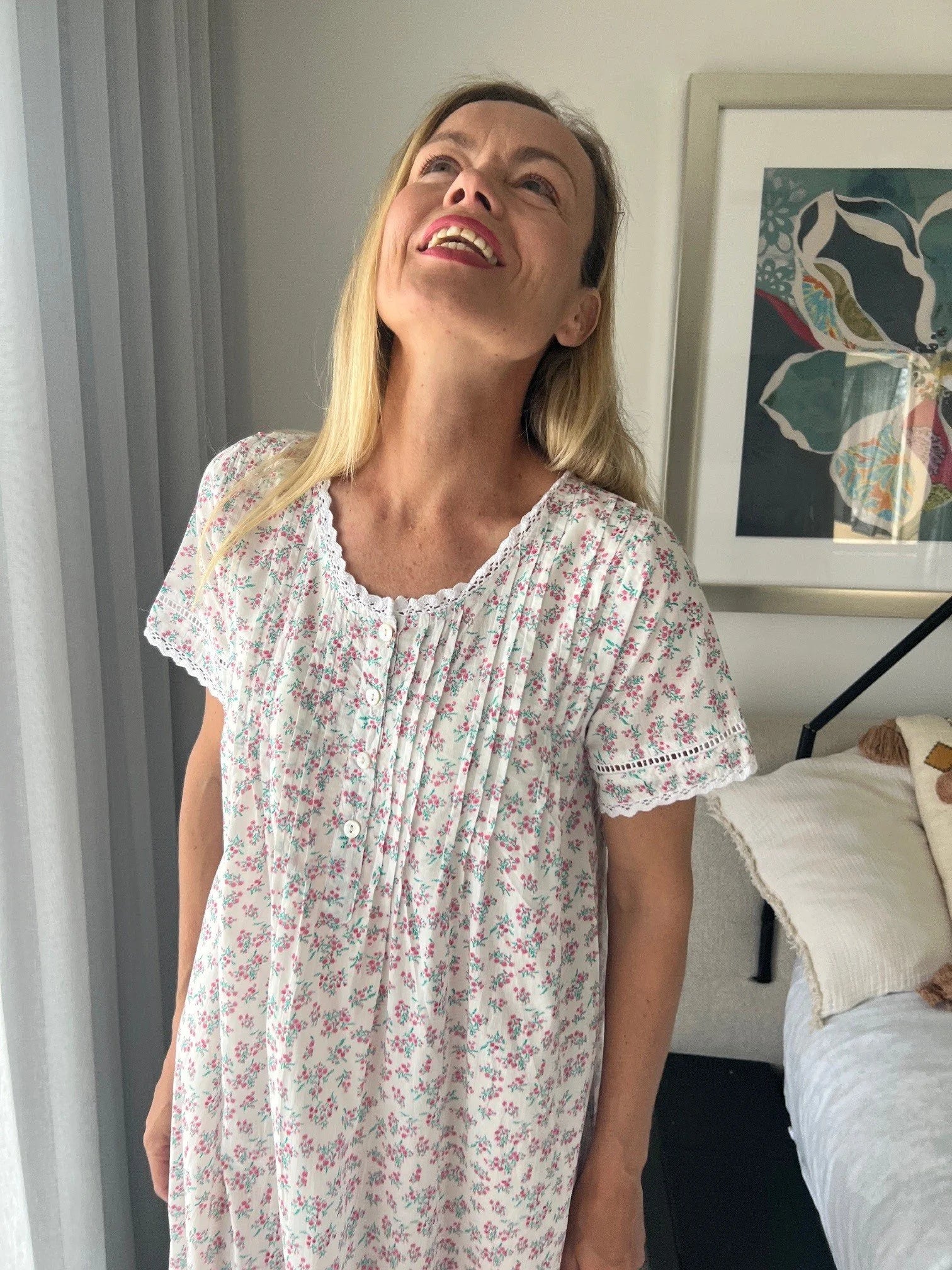 Betty in Miniature Rose Pure Cotton Short Sleeve Nightie