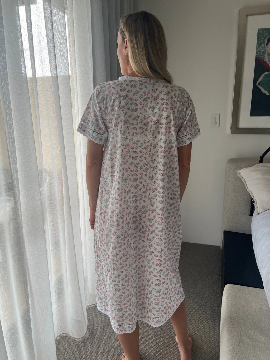 Betty in Miniature Rose Pure Cotton Short Sleeve Nightie