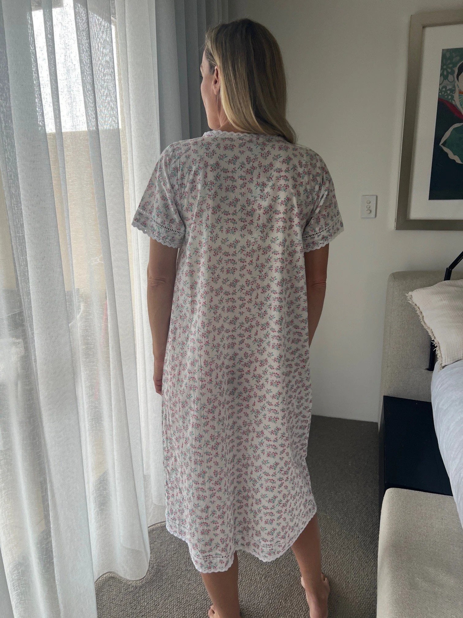 Betty in Miniature Rose Pure Cotton Short Sleeve Nightie