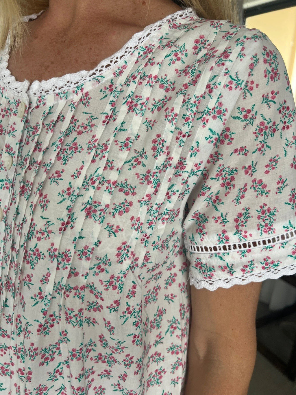 Betty in Miniature Rose Pure Cotton Short Sleeve Nightie