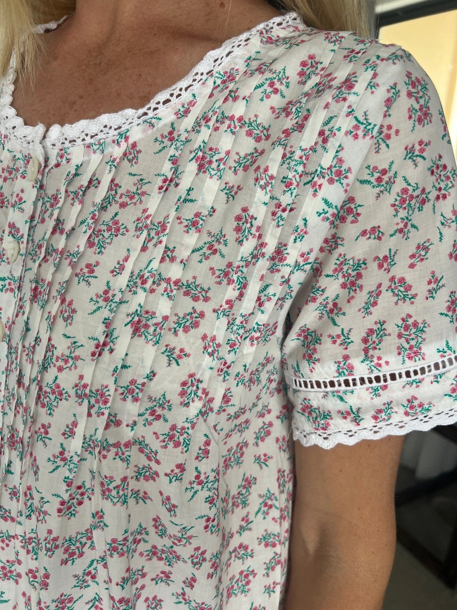 Betty in Miniature Rose Pure Cotton Short Sleeve Nightie