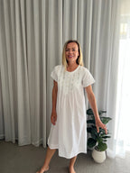 Betty White Pure Cotton Short Sleeve Nightie with blue/green Hand Embroidery