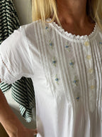 Betty White Pure Cotton Short Sleeve Nightie with blue/green Hand Embroidery