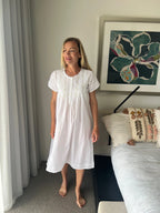 Betty White Pure Cotton Short Sleeve Nightie with white/green Hand Embroidery