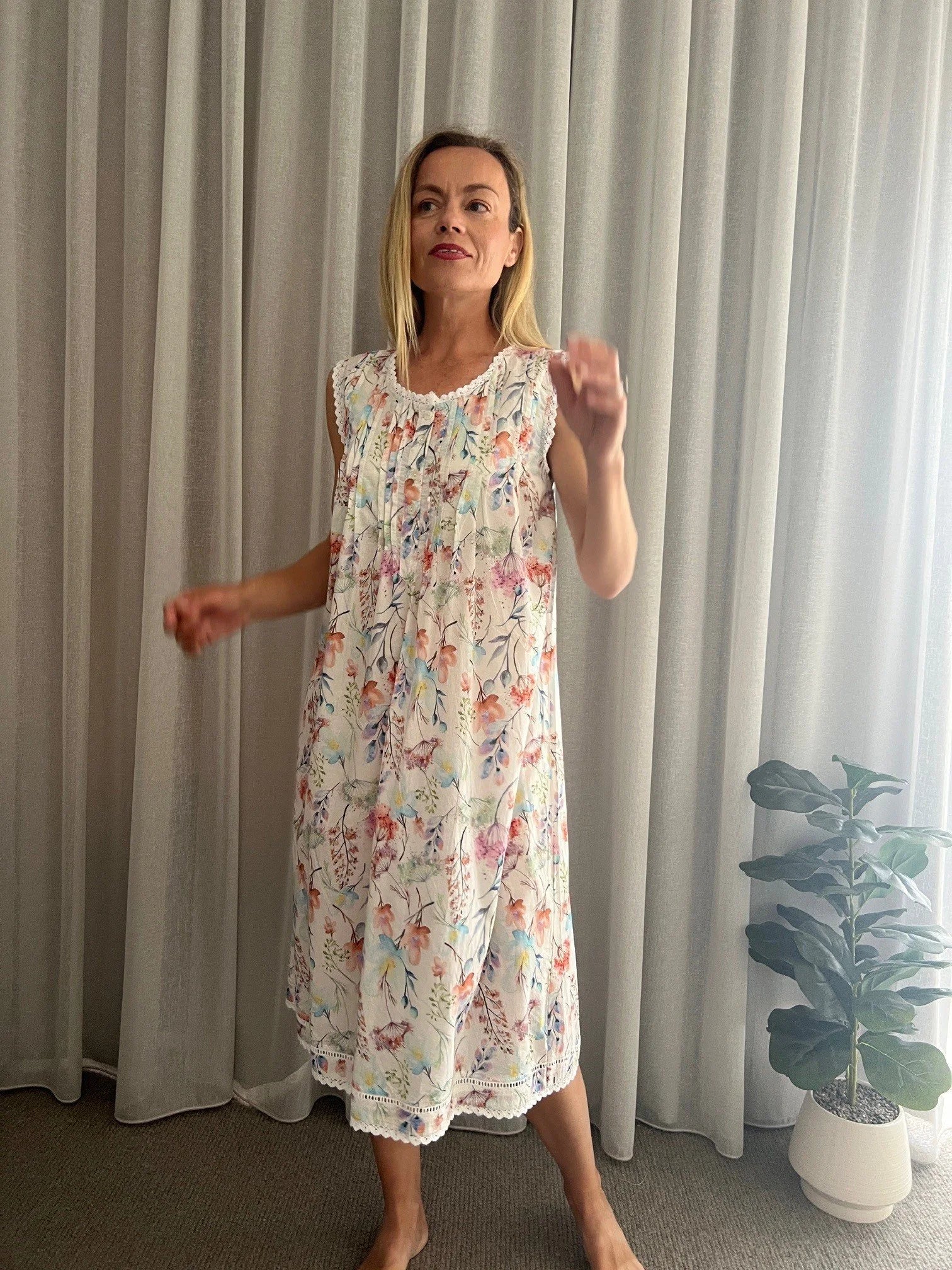 Brittany in Dandelion Spray Pure Cotton Sleeveless Nightie