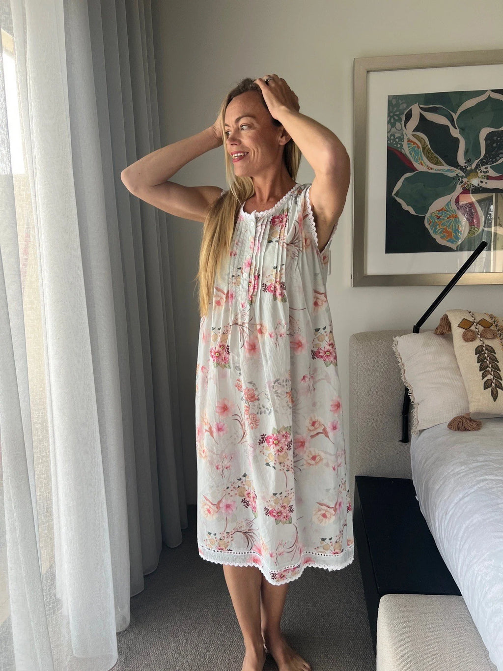 Brittany Soft Blue floral mix  Pure Cotton Sleeveless Nightie