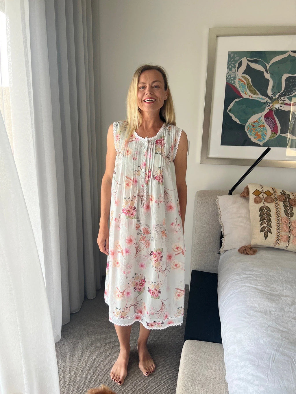 Brittany Soft Blue floral mix  Pure Cotton Sleeveless Nightie