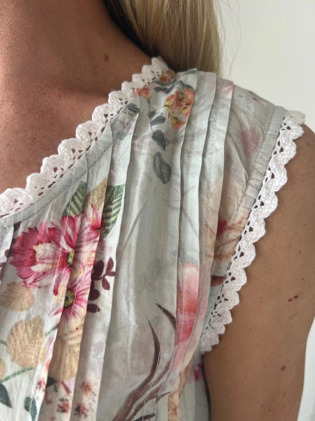 Brittany Soft Blue floral mix  Pure Cotton Sleeveless Nightie