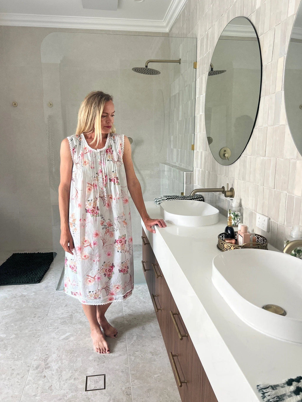 Brittany Soft Blue floral mix  Pure Cotton Sleeveless Nightie