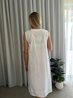 Brittany White Pure Cotton Sleeveless Nightie with blue/green Hand Embroidery