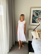 Brittany White Pure Cotton Sleeveless Nightie with white/green Hand Embroidery