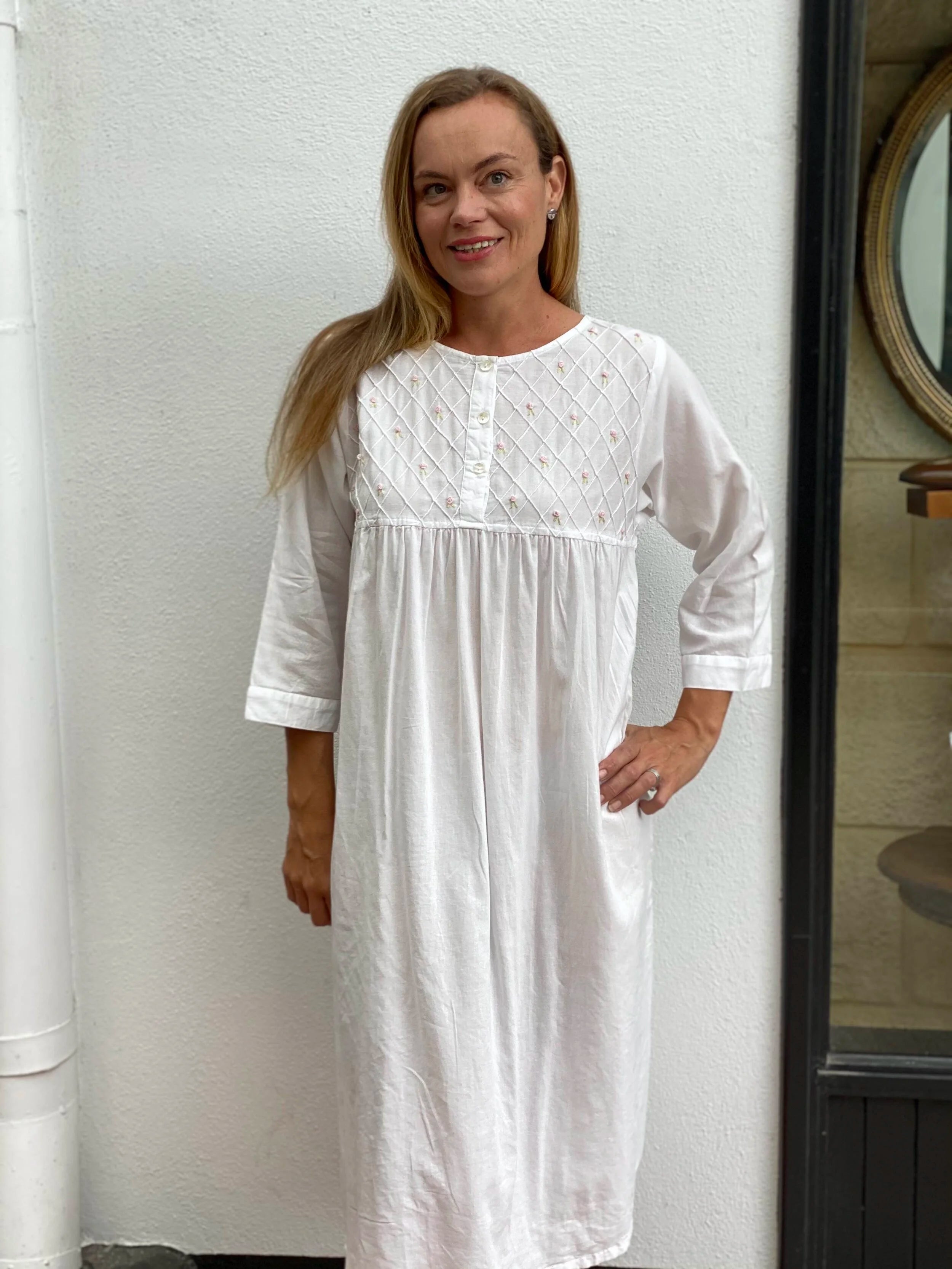 Brushed Cotton Criss Cross Nightgown with Rosebuds