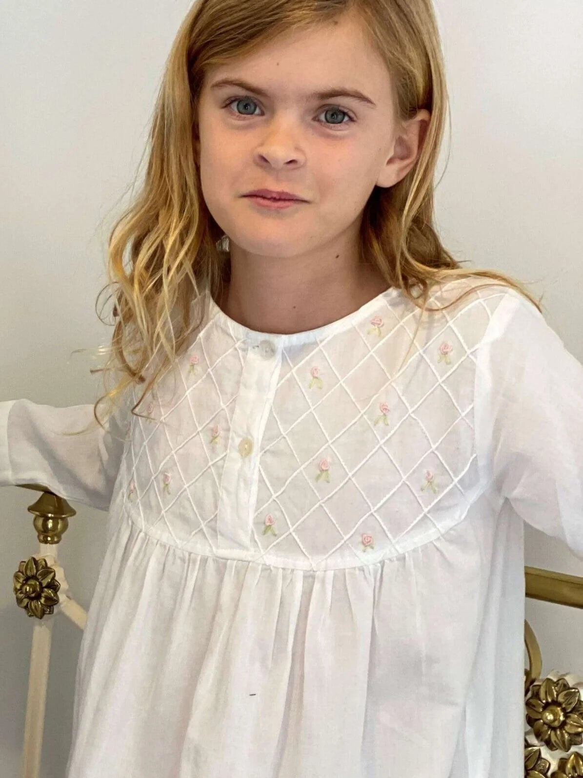 Girls White Long Sleeve Nightie