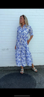 Chelsea in French Blue Floral - Pure Cotton layered dress with longsleeves