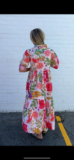 Chelsea in French Garden Floral - Pure Cotton layered dress with longsleeves