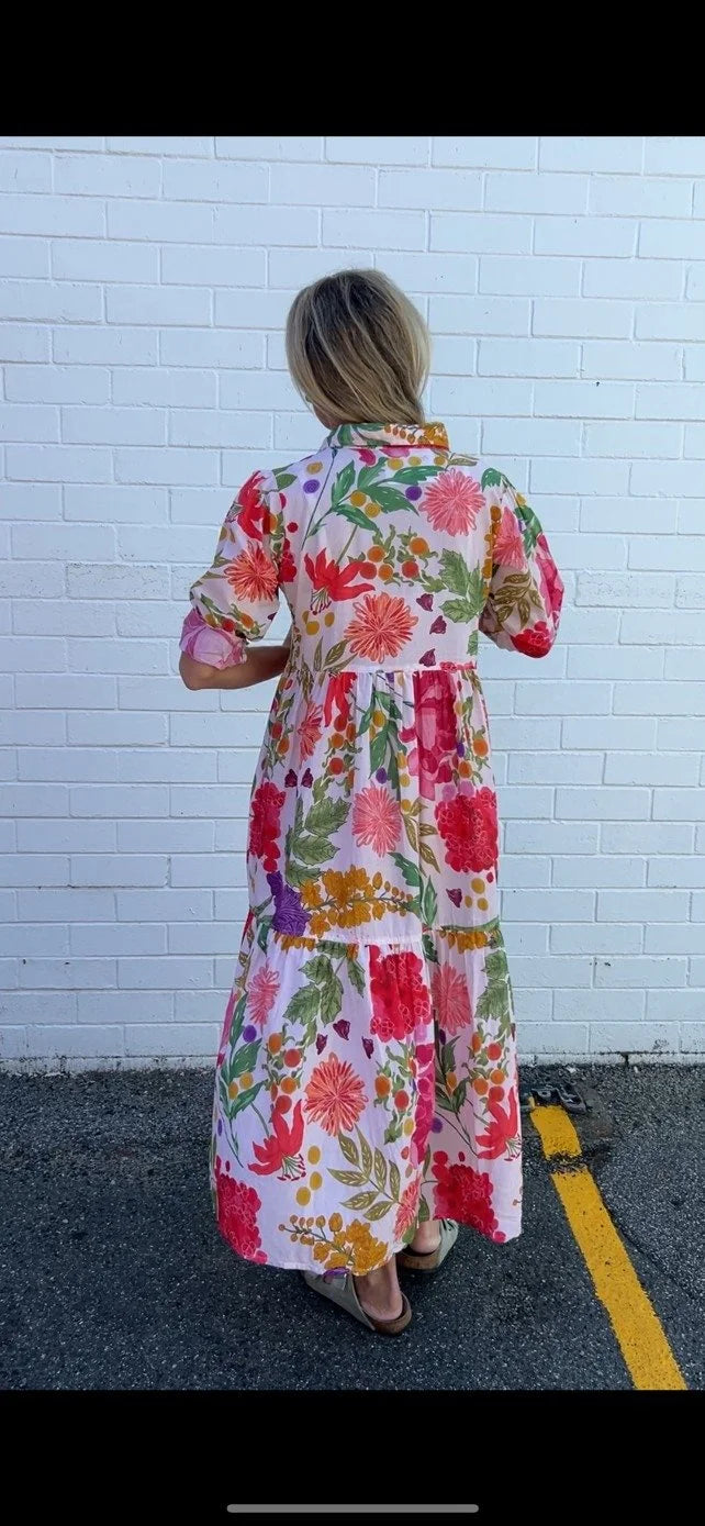 Chelsea in French Garden Floral - Pure Cotton layered dress with longsleeves