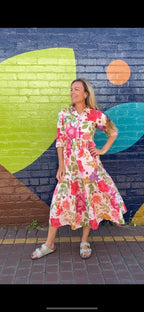 Chelsea in French Garden Floral - Pure Cotton layered dress with longsleeves