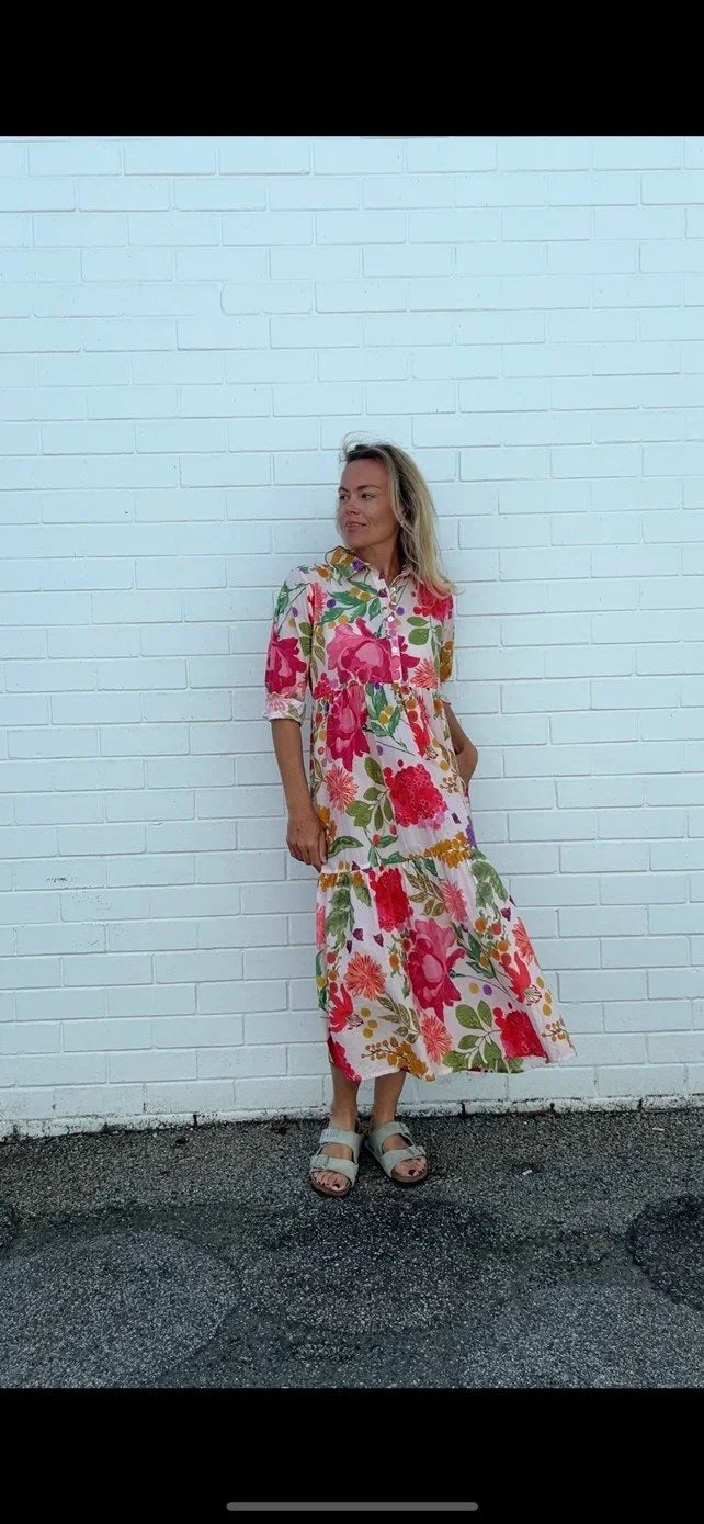 Chelsea in French Garden Floral - Pure Cotton layered dress with longsleeves