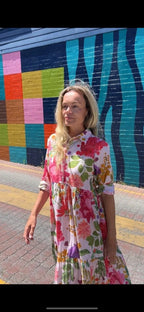 Chelsea in French Garden Floral - Pure Cotton layered dress with longsleeves