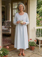 Cora Brushed Cotton  Long Sleeve & Long length Baby Blue Nightgown