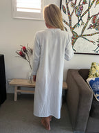 Cora Brushed Cotton  Long Sleeve & Long length Baby Blue Nightgown