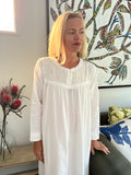 Cora Brushed Cotton  Long Sleeve & Long length White Nightgown