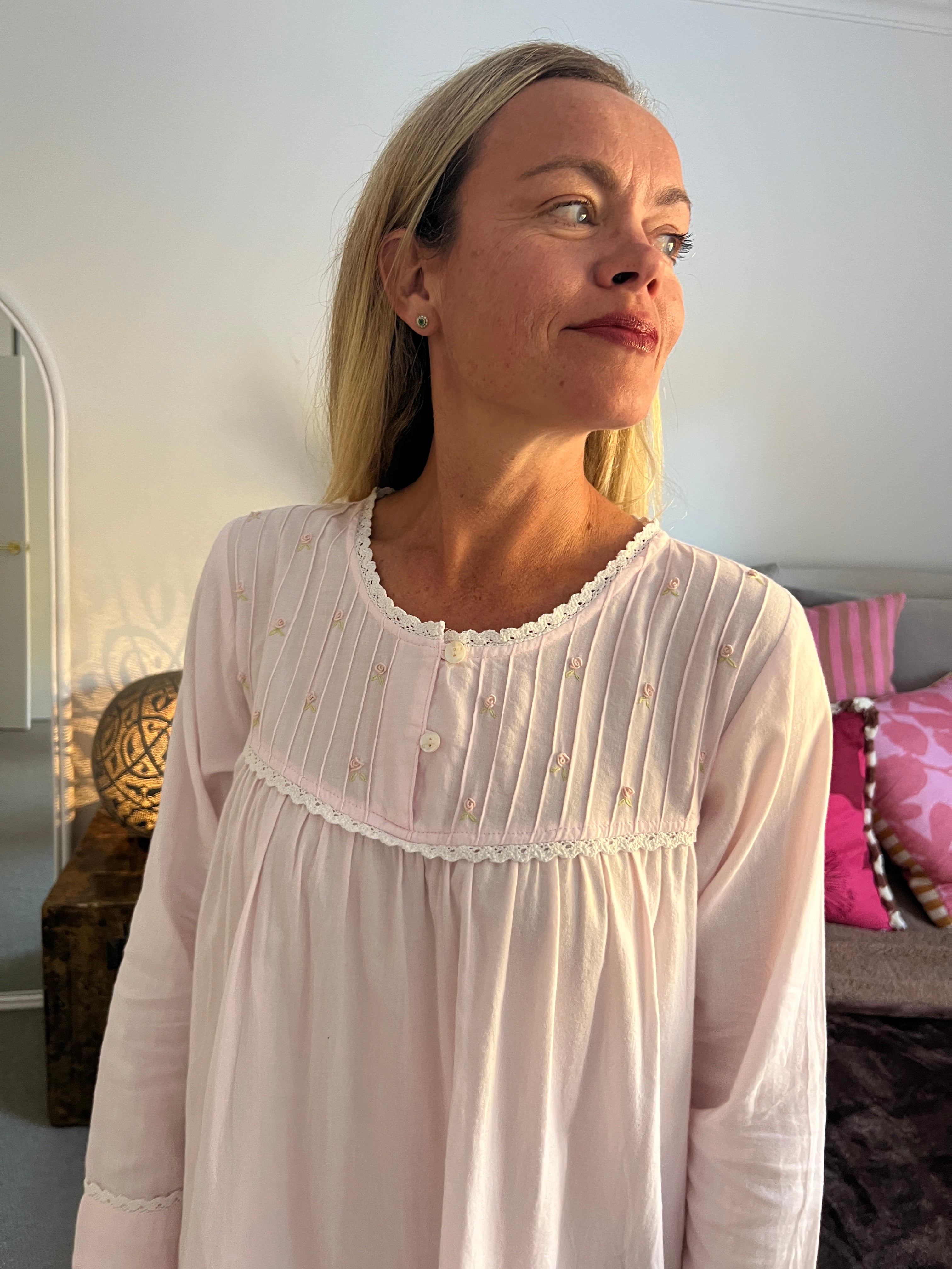 Cora Brushed Cotton  Long Sleeve & Long length soft pink Nightgown